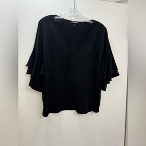 Express Black V-Neck Ruffle Sleeve Top